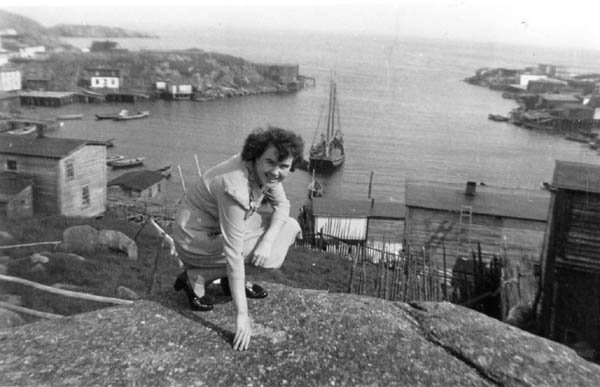 032: Cede McCarthy above Red Island harbour, looking East. (1944)  - daughter of James McCarthy &amp;amp; Julia Reddy.